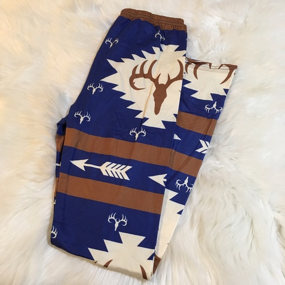 Stag Print Blue and Cream Super Stretchy Leggings - Picture 3 of 3